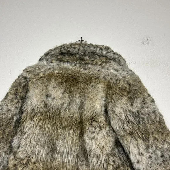 VTG H&M Faux Fur Coat Jacket Women 4 Grey Brown Mottled Pattern Outerwear Y2K - Picture 5 of 15